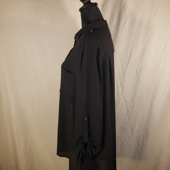 Women's H&M Black Sheer High Low Button-Down Shirt - 14 - Picture 3 of 5